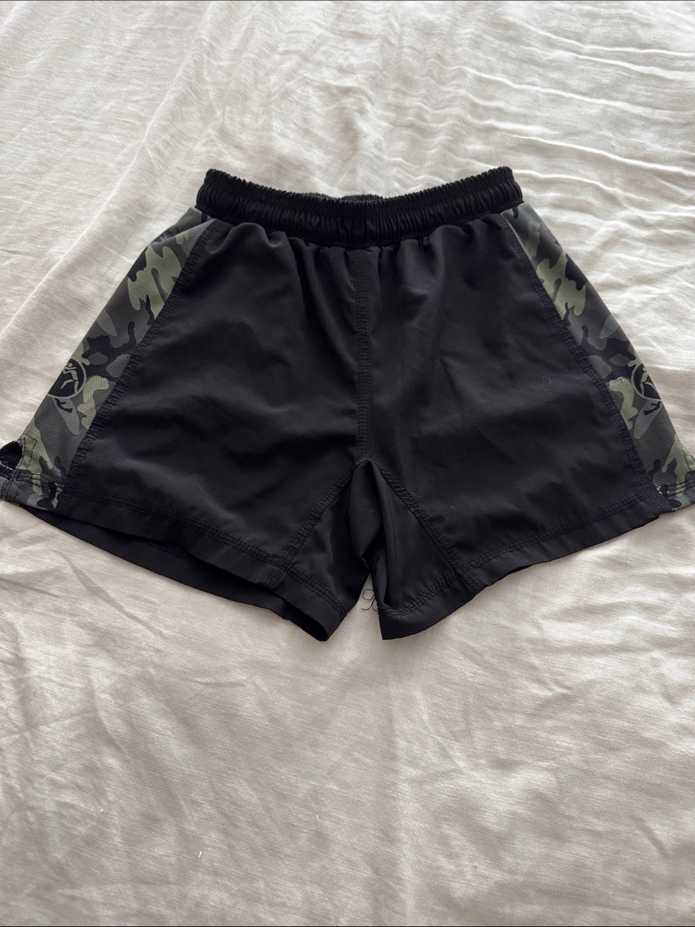 Kids Black Athletic Shorts with Camouflage Side Panels